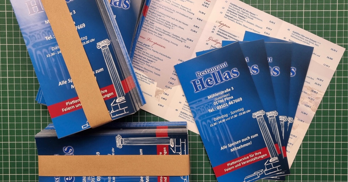 Speisekarten für Restaurant Hellas Pirna – Drucksachen von ae-WERBUNG Meusegast